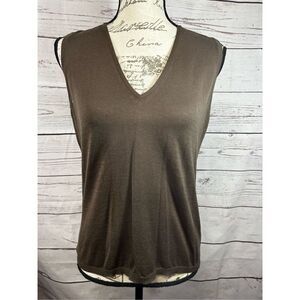 Malo Women's Brown V-Neck Sleeveless Knit Sweater Vest Made in Italy 100% Cotton